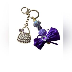 Sold Purple Crystal Bow & Purse Keychain Charm